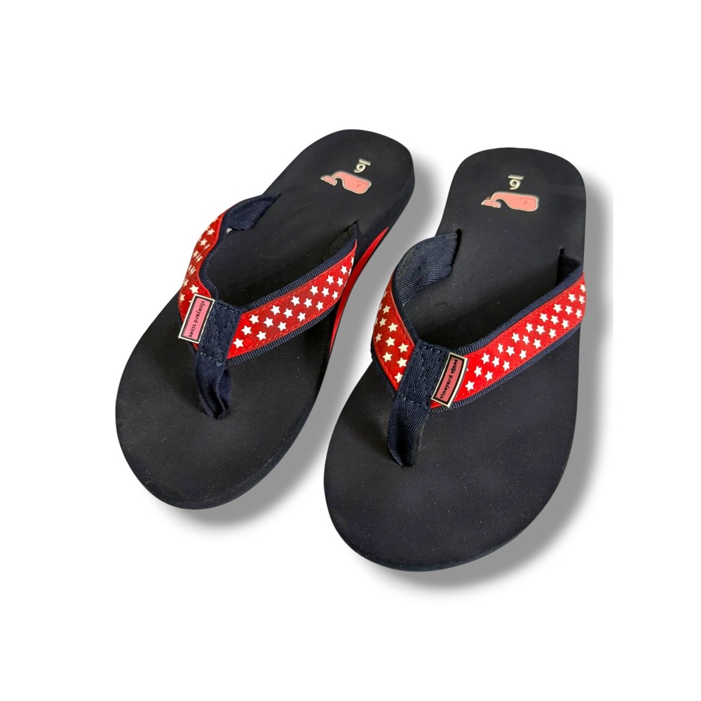 Vineyard Vines Womens Patriotic Star Print Flip Flops Navy Red 6 Beach Sandals